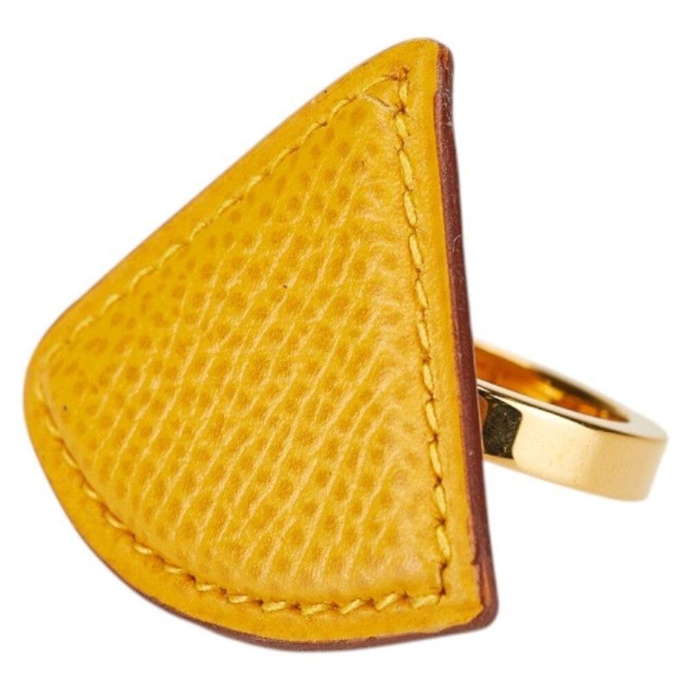 Hermes Triangle Leather Scarf Ring Yellow Gold